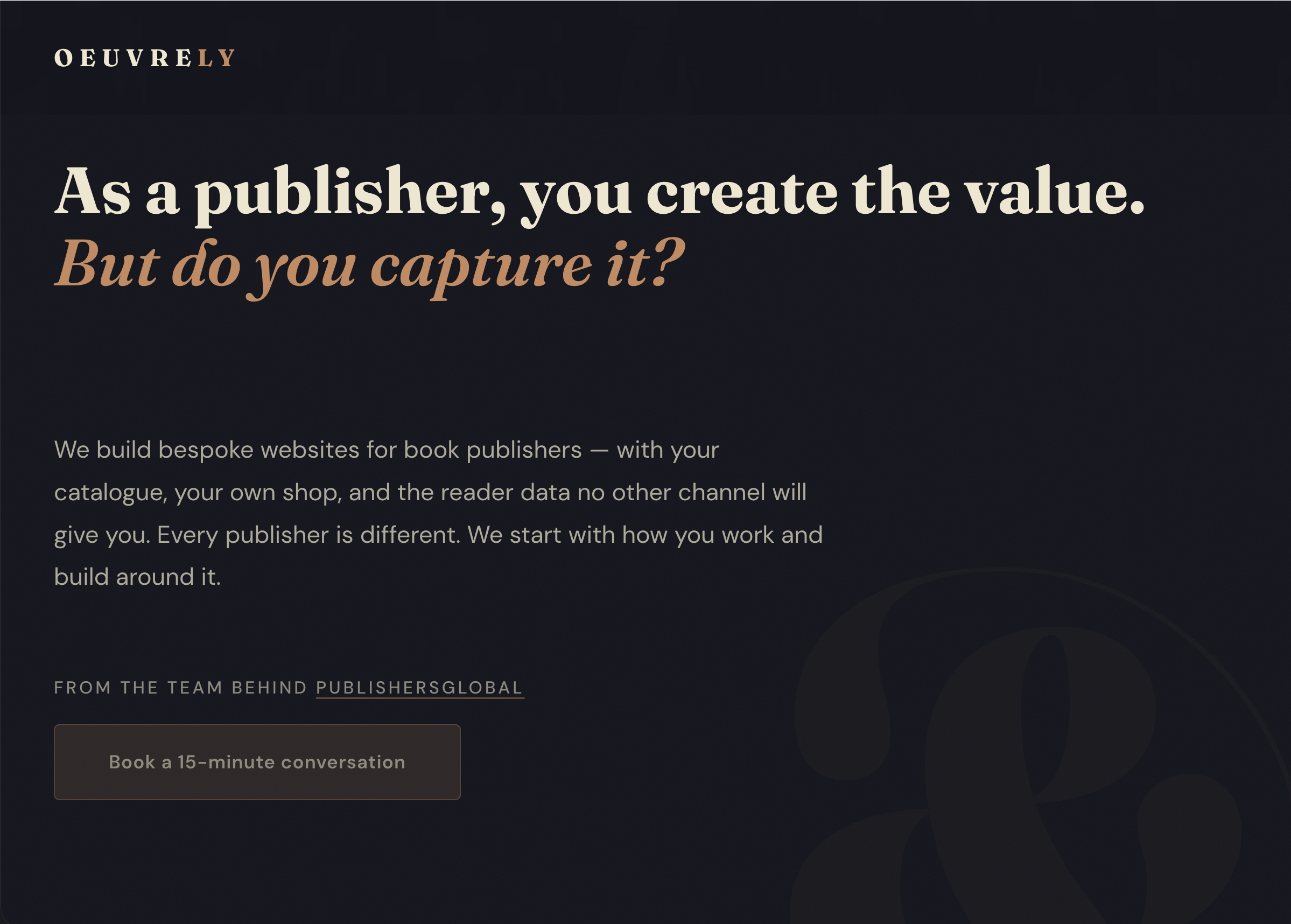 Screenshot of Oeuvrely, a platform for book publishers to sell direct to readers
