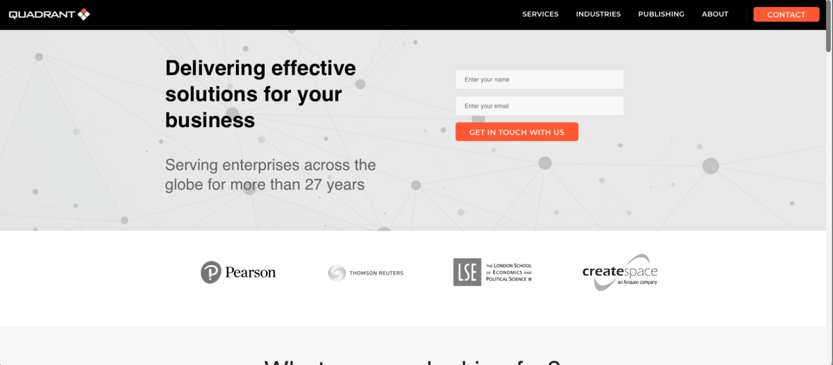 Screenshot of Quadrant Infotech corporate website